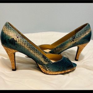 SAM & LIBBY Snakeskin Heels Open Toe NWOT